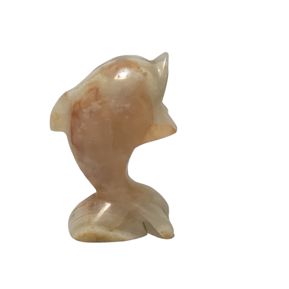 Vintage Onyx Dolphin Sculpture Hand Carved Stone 4" Tall Red-Brown Ivory Pink - Picture 3 of 13